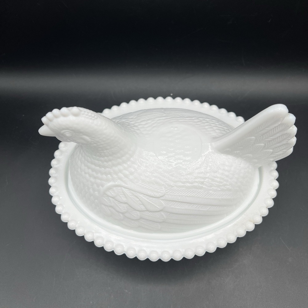 Indiana White Milk Glass Chicken Hen on Nest Covered Bowl Candy Dish 7 " VTG - Picture 11 of 15